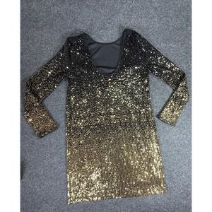 Sequin Mini Dress Womens Small Long Sleeve Ombre Sparkle Party Clubwear